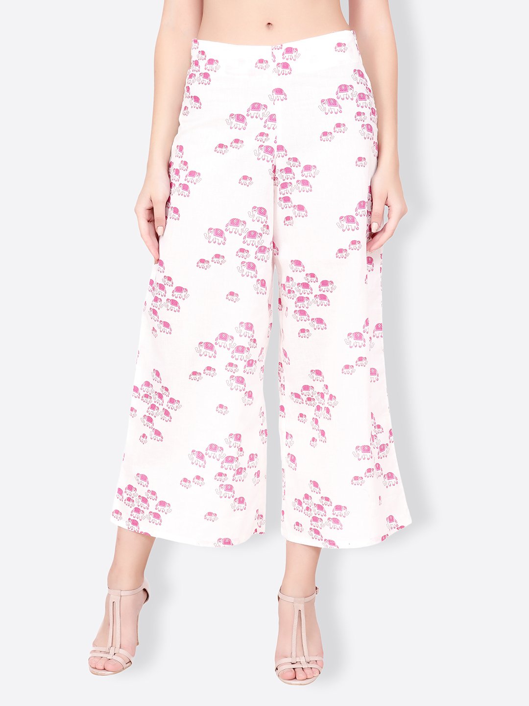 SCORPIUS white and pink printed pallazo