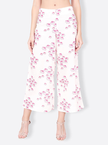 SCORPIUS white and pink printed pallazo