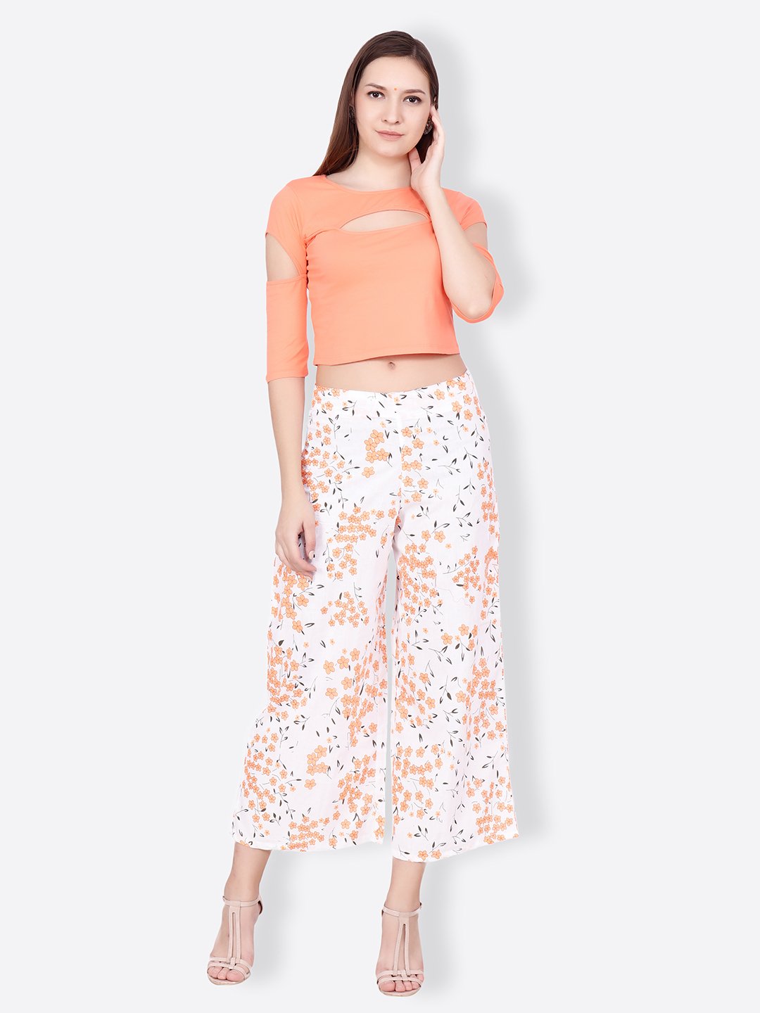SCORPIUS white and orange printed pallazo