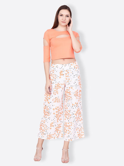 SCORPIUS white and orange printed pallazo