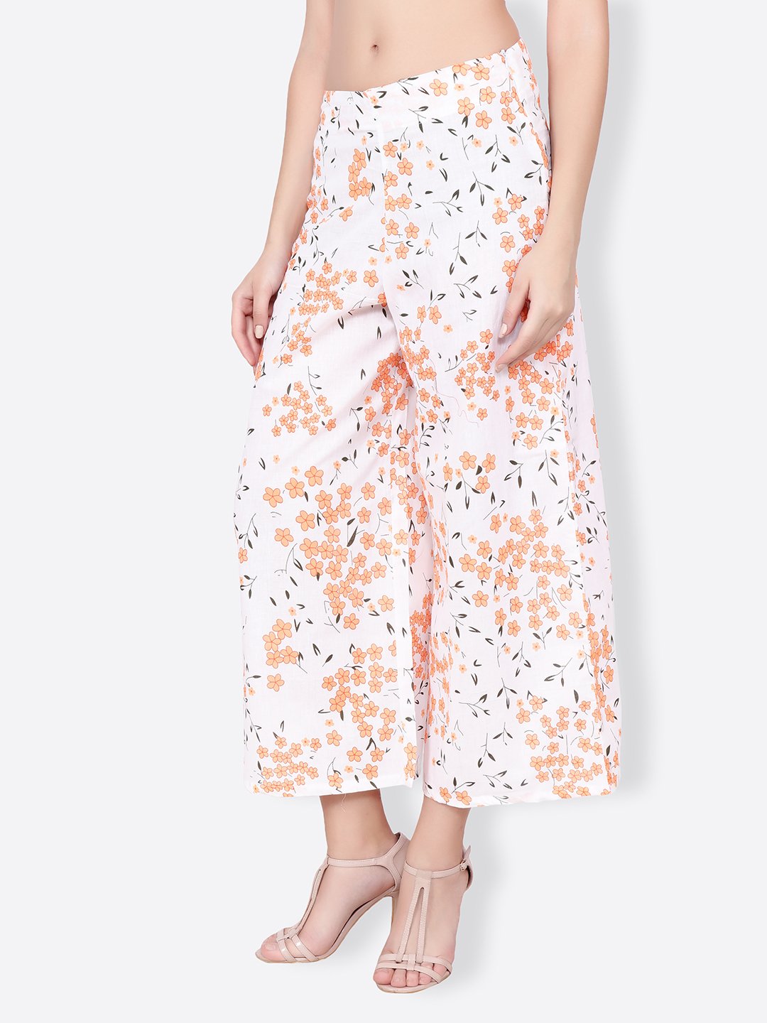 SCORPIUS white and orange printed pallazo