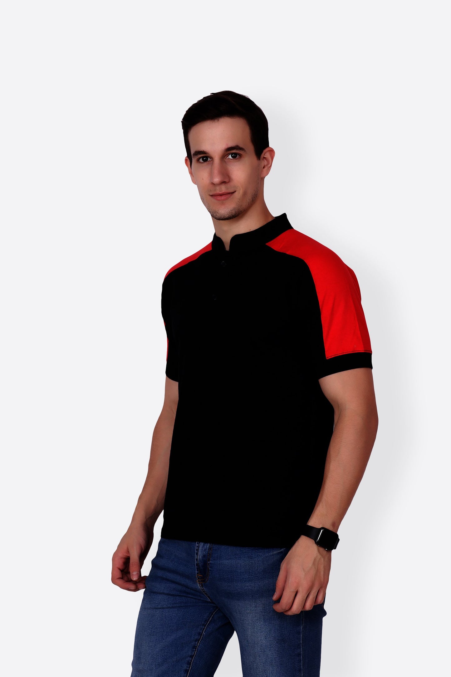 Black Mandarin Collar Tshirt