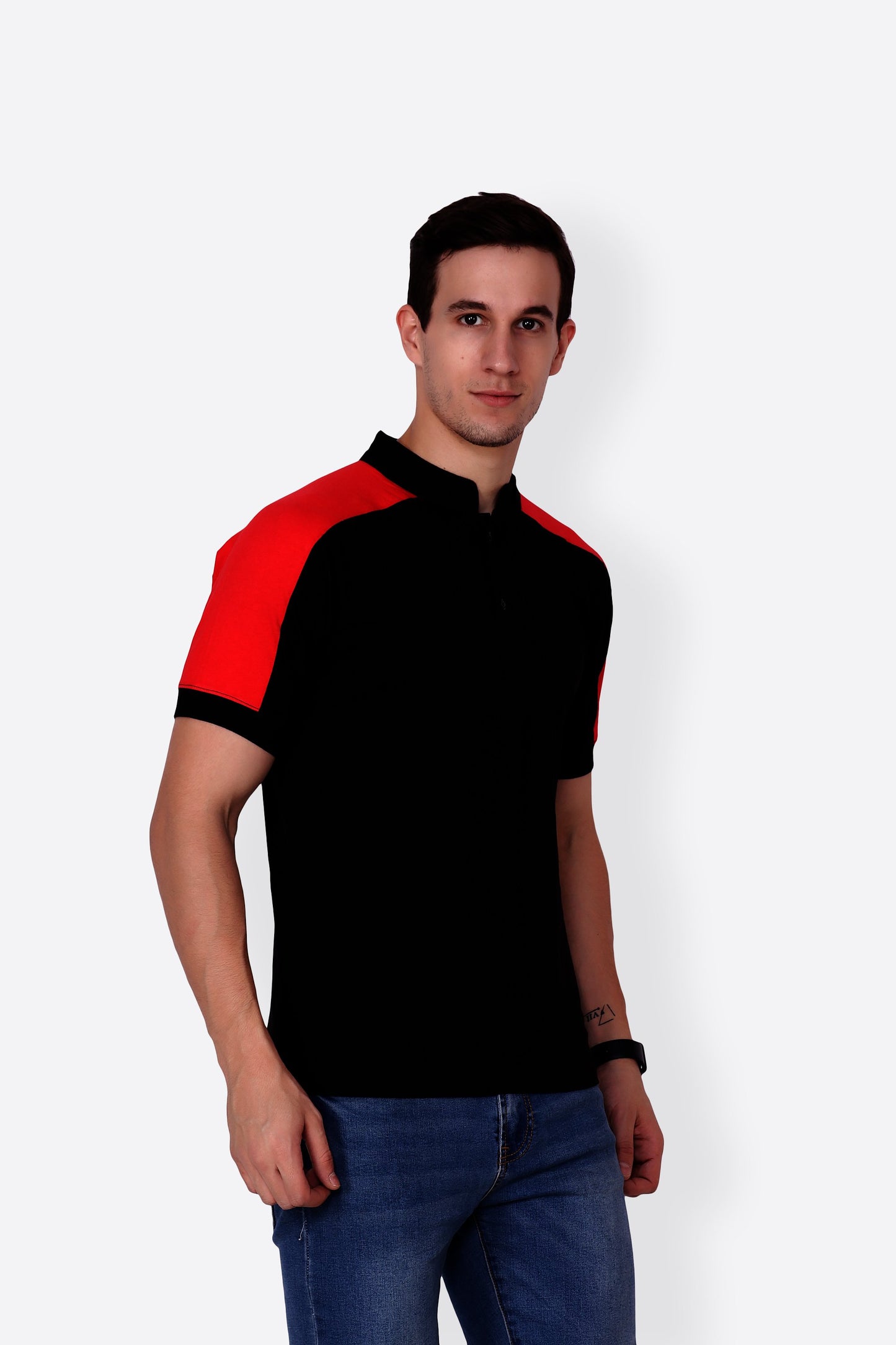 Black Mandarin Collar Tshirt