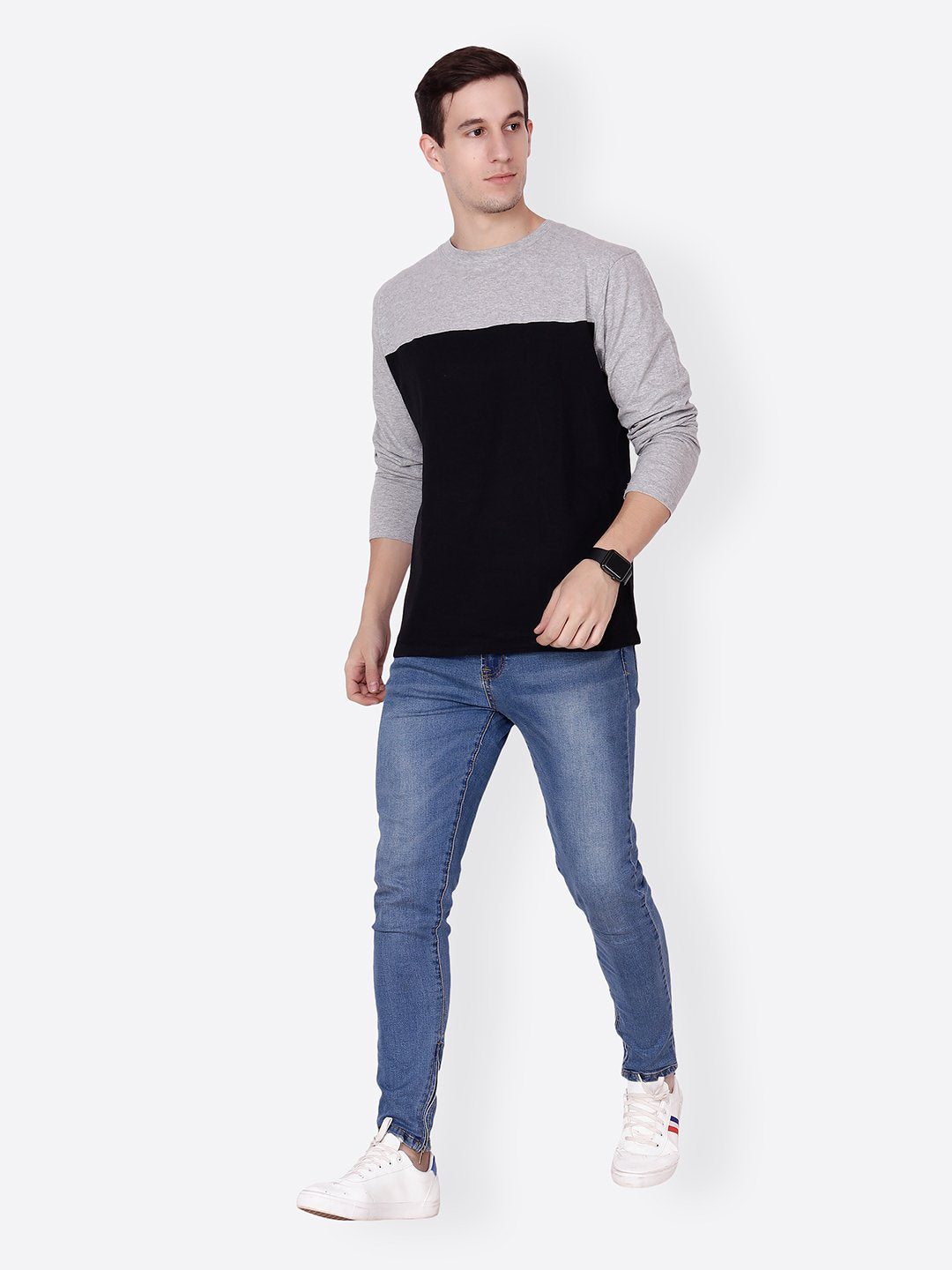 Black Grey Solid Tshirt