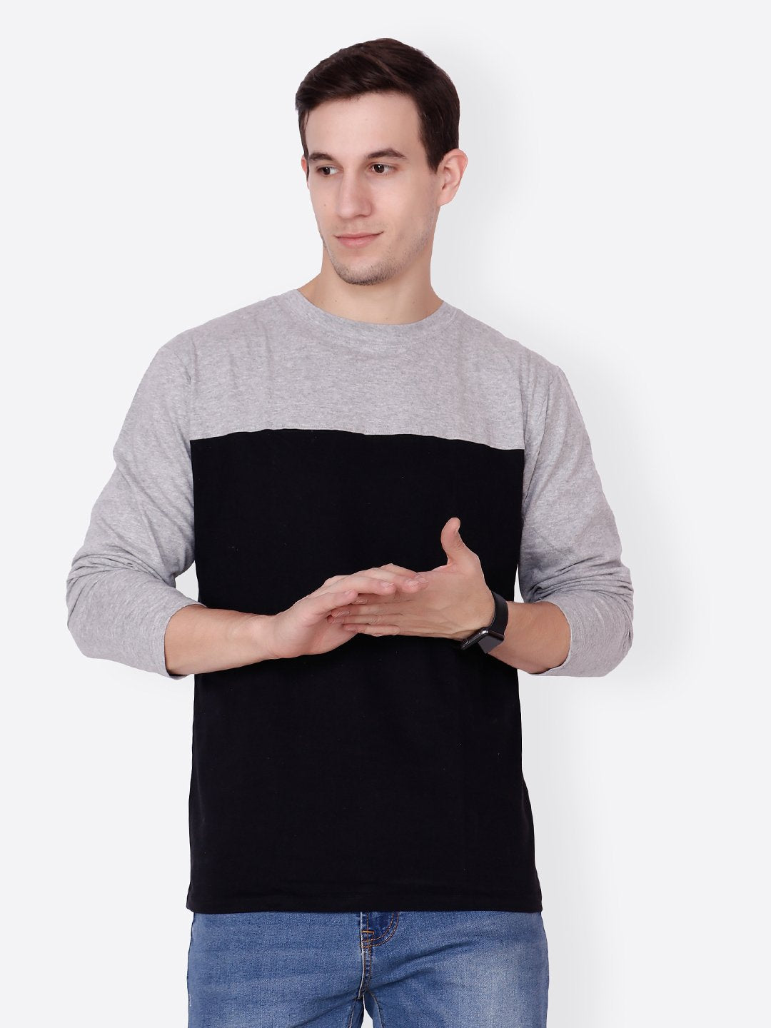 Black Grey Solid Tshirt