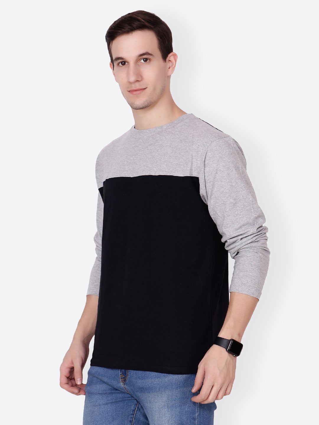 Black Grey Solid Tshirt