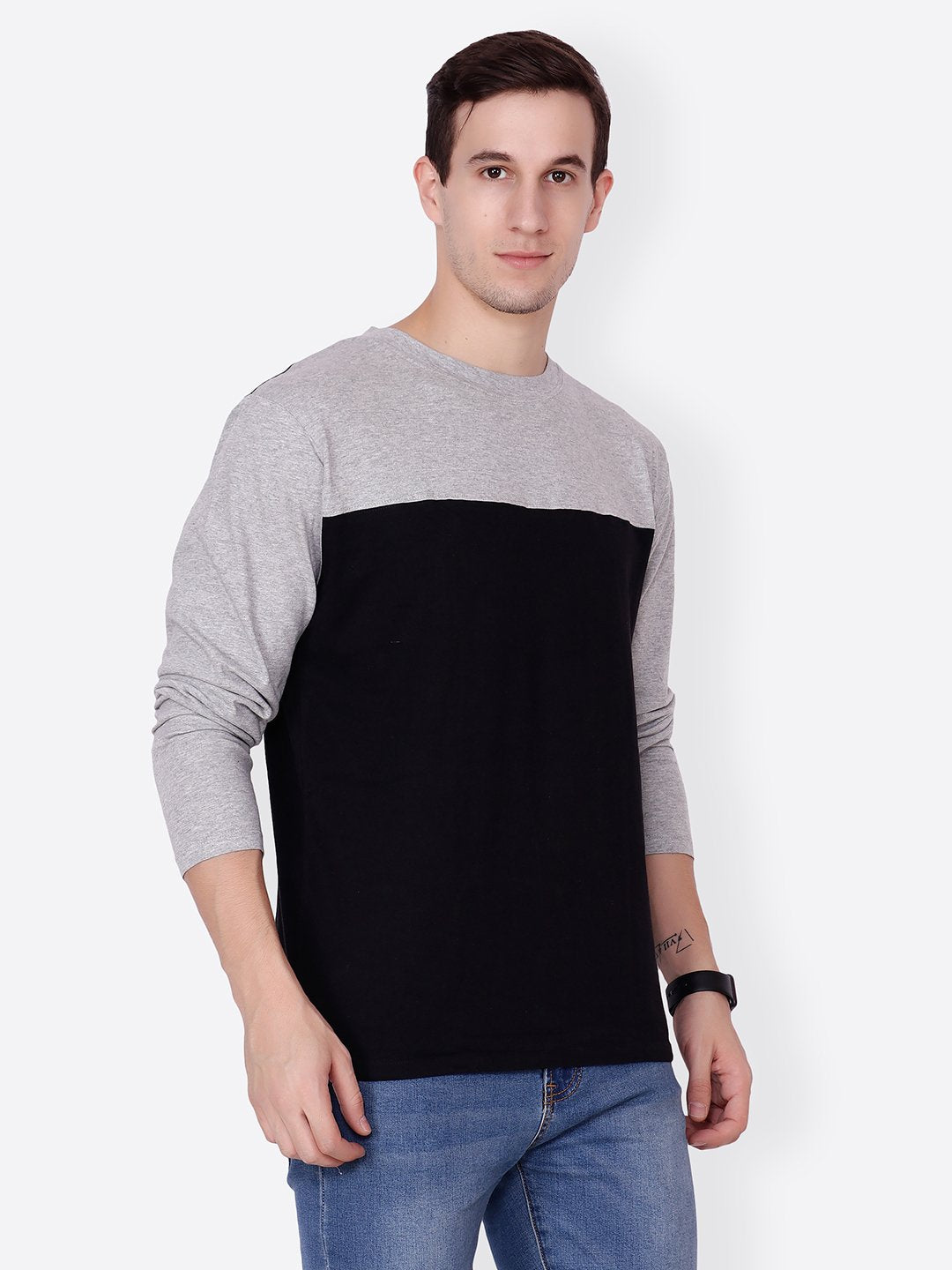Black Grey Solid Tshirt
