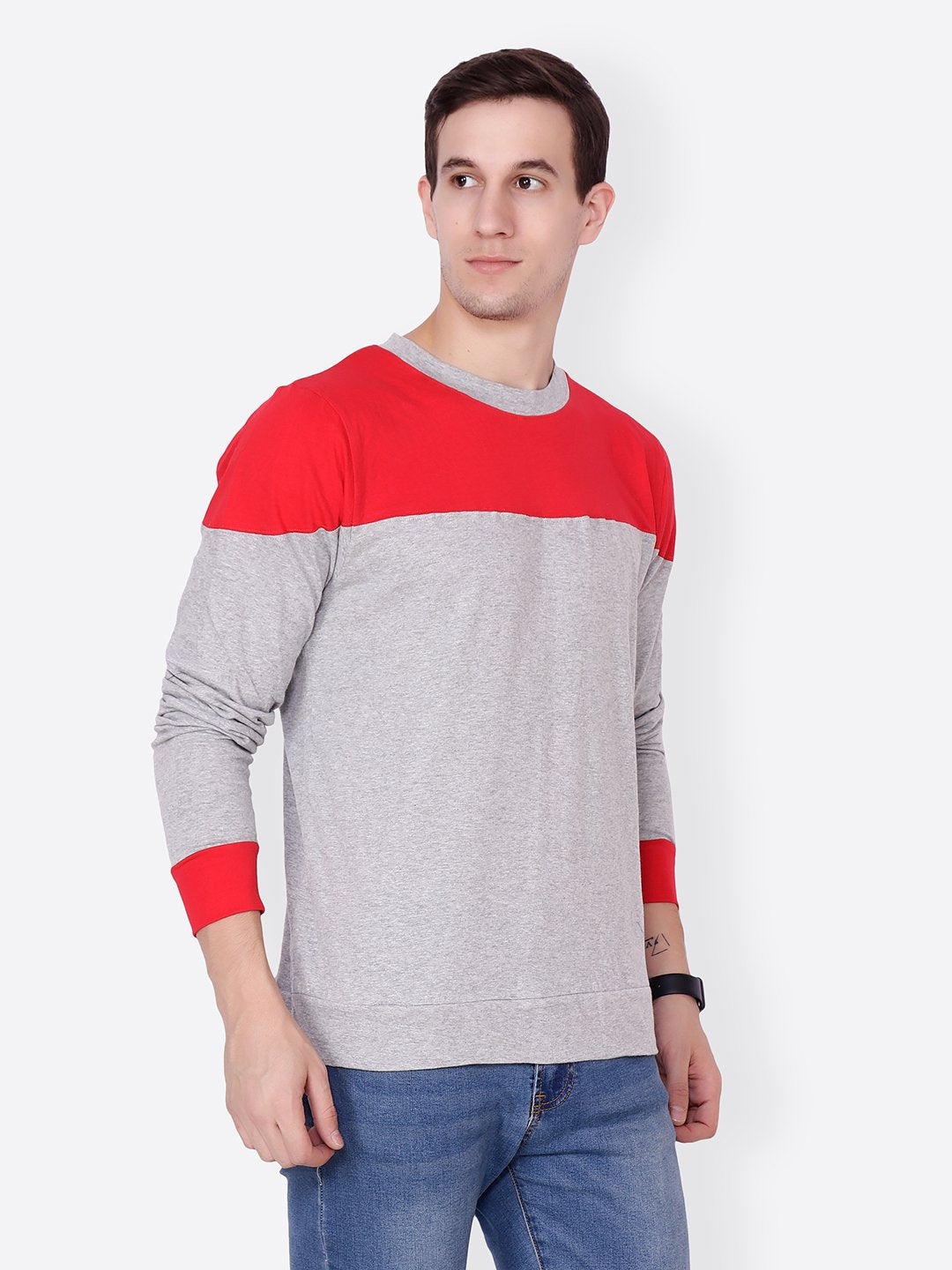Grey Red Solid Tshirt