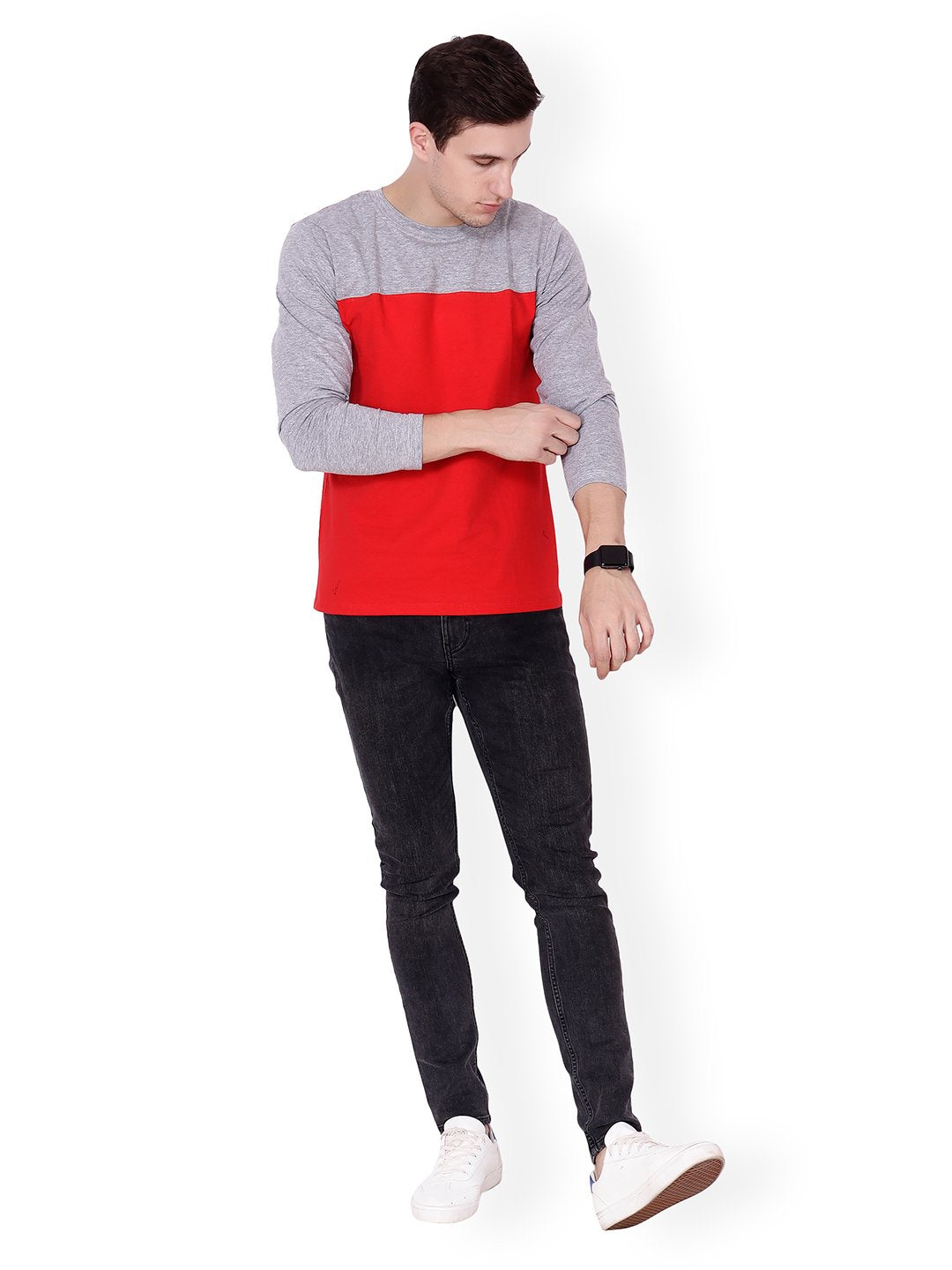 Red Grey Solid Tshirt