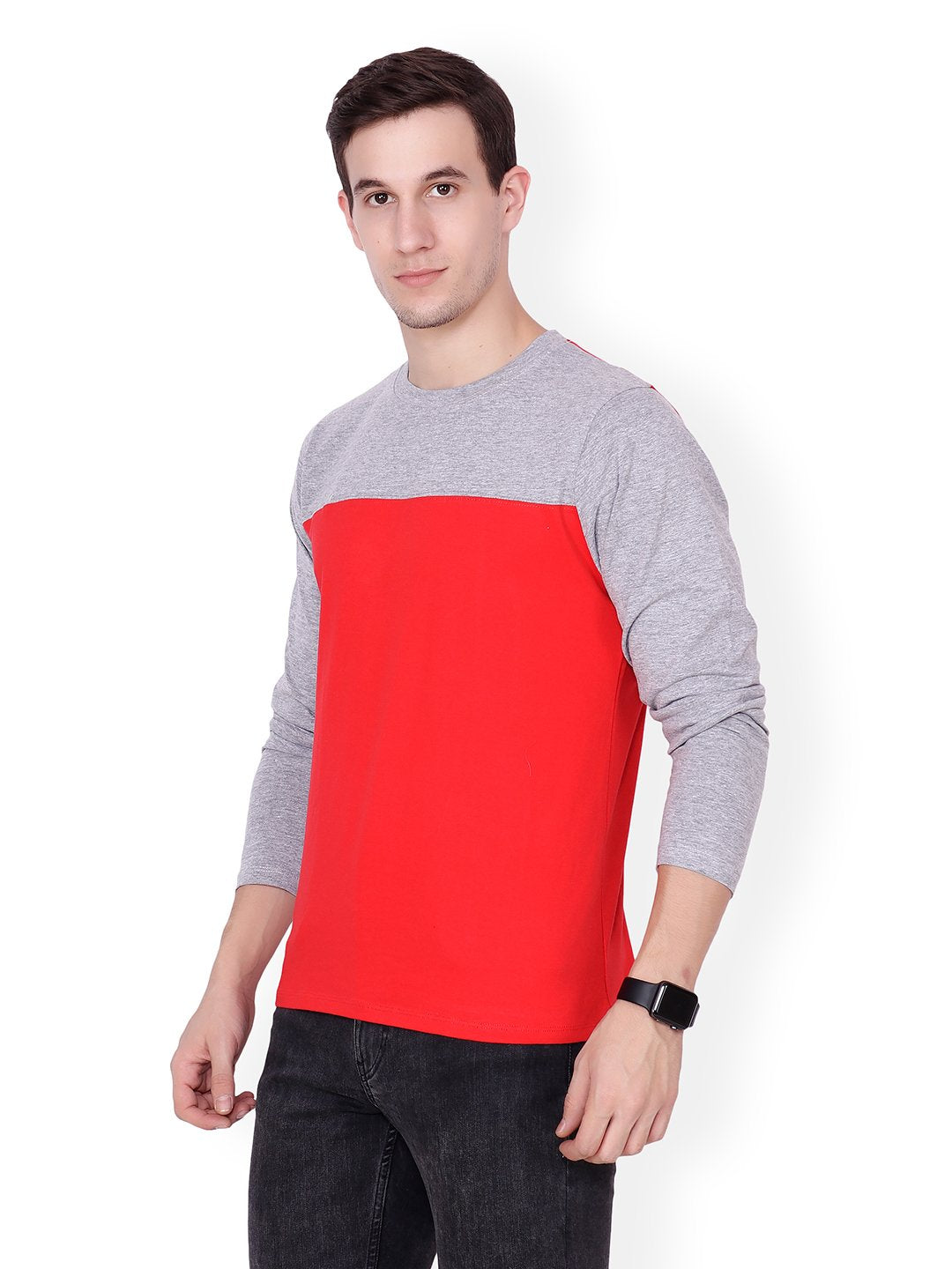 Red Grey Solid Tshirt