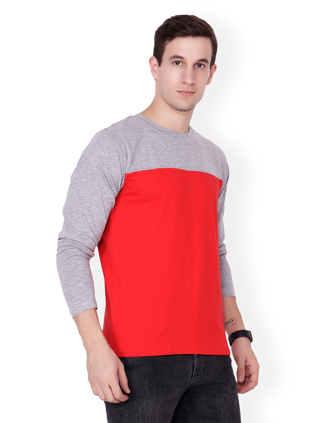 Red Grey Solid Tshirt