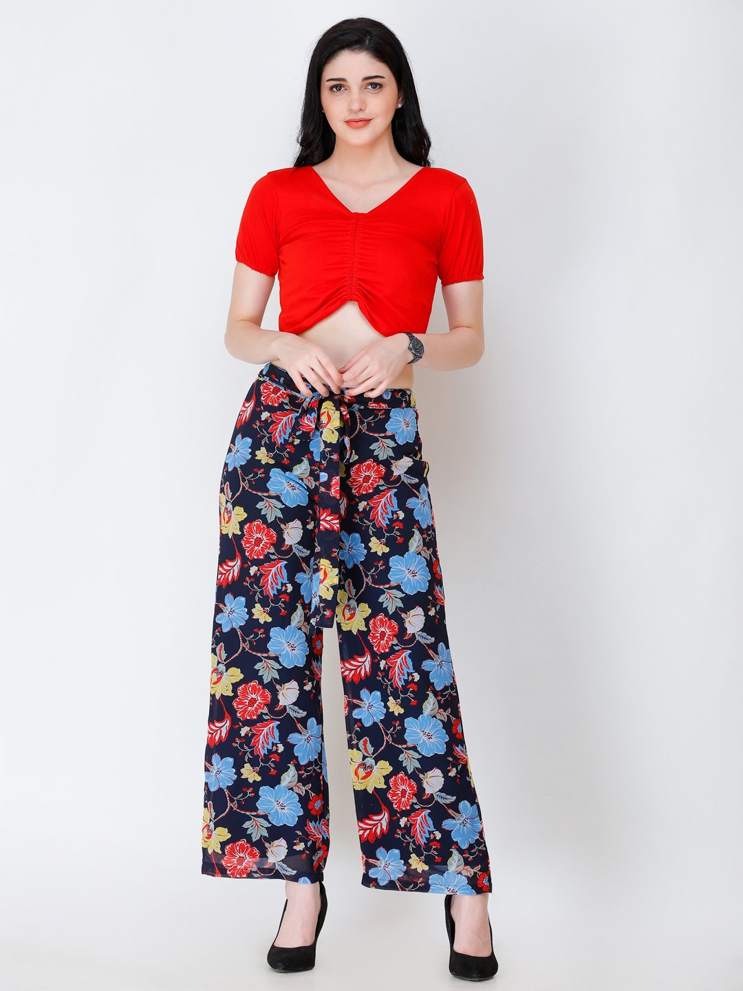SCORPIUS navy blue Floral print Palazzo