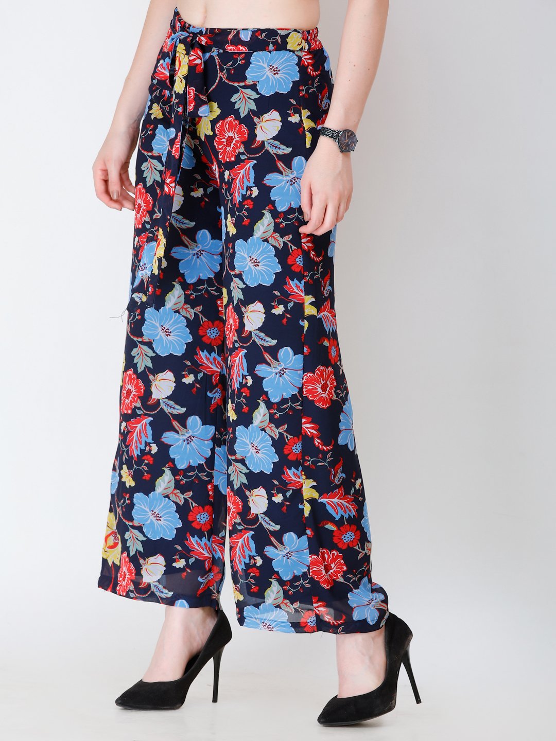 SCORPIUS navy blue Floral print Palazzo