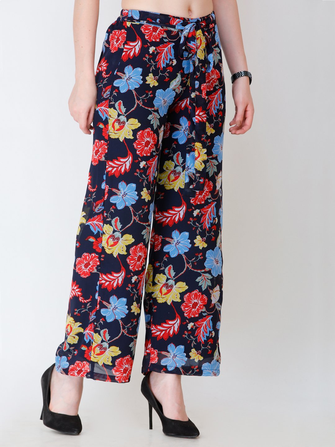 SCORPIUS navy blue Floral print Palazzo