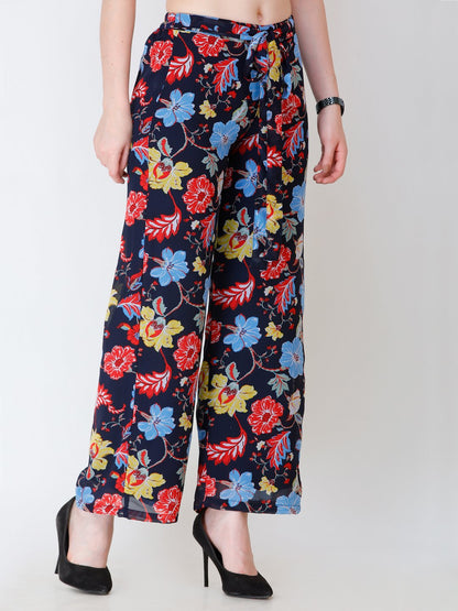 SCORPIUS navy blue Floral print Palazzo