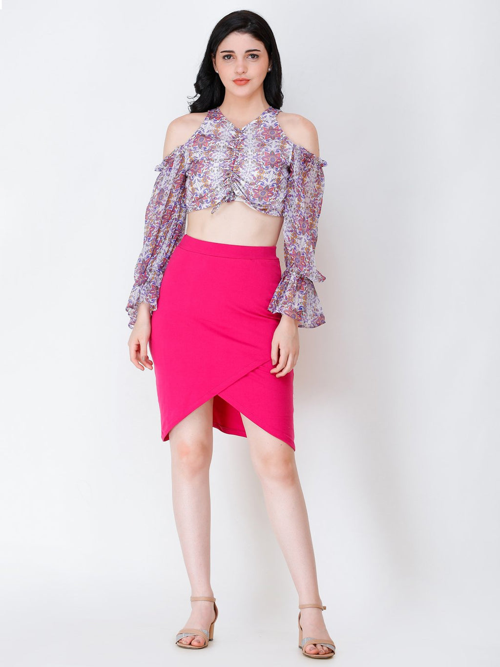 SCORPIUS magenta knee length skirt