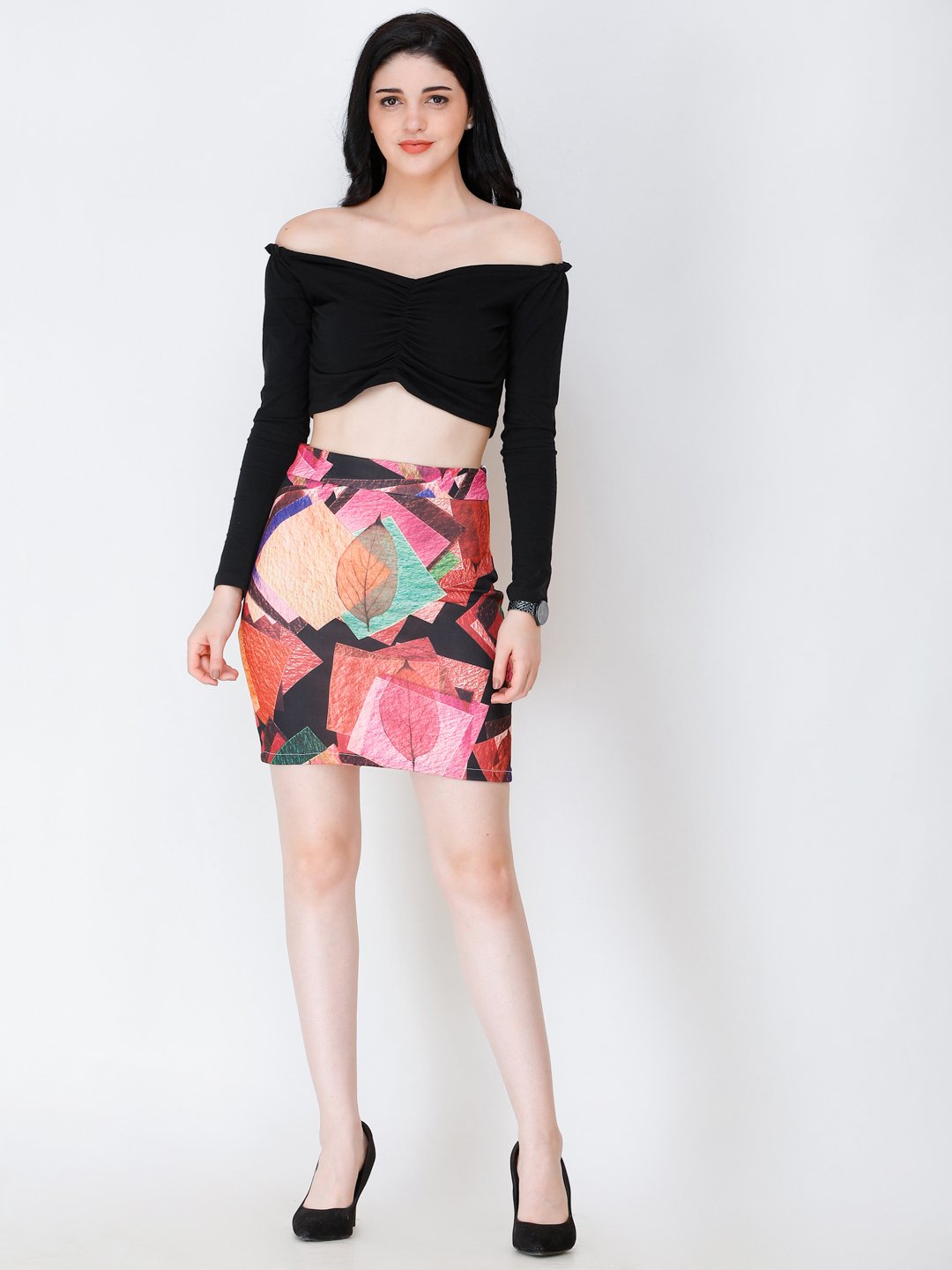 SCORPIUS multi-colour pencil skirt with back slit