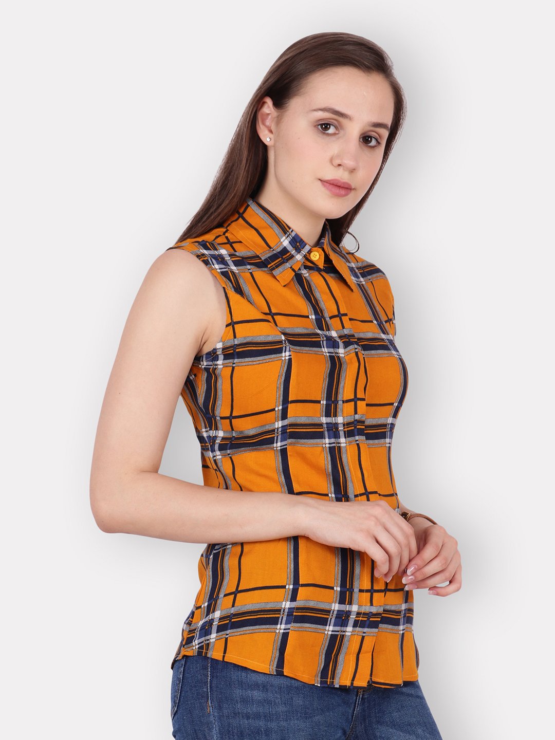 SCORPIUS Yellow check cut sleeve shirt