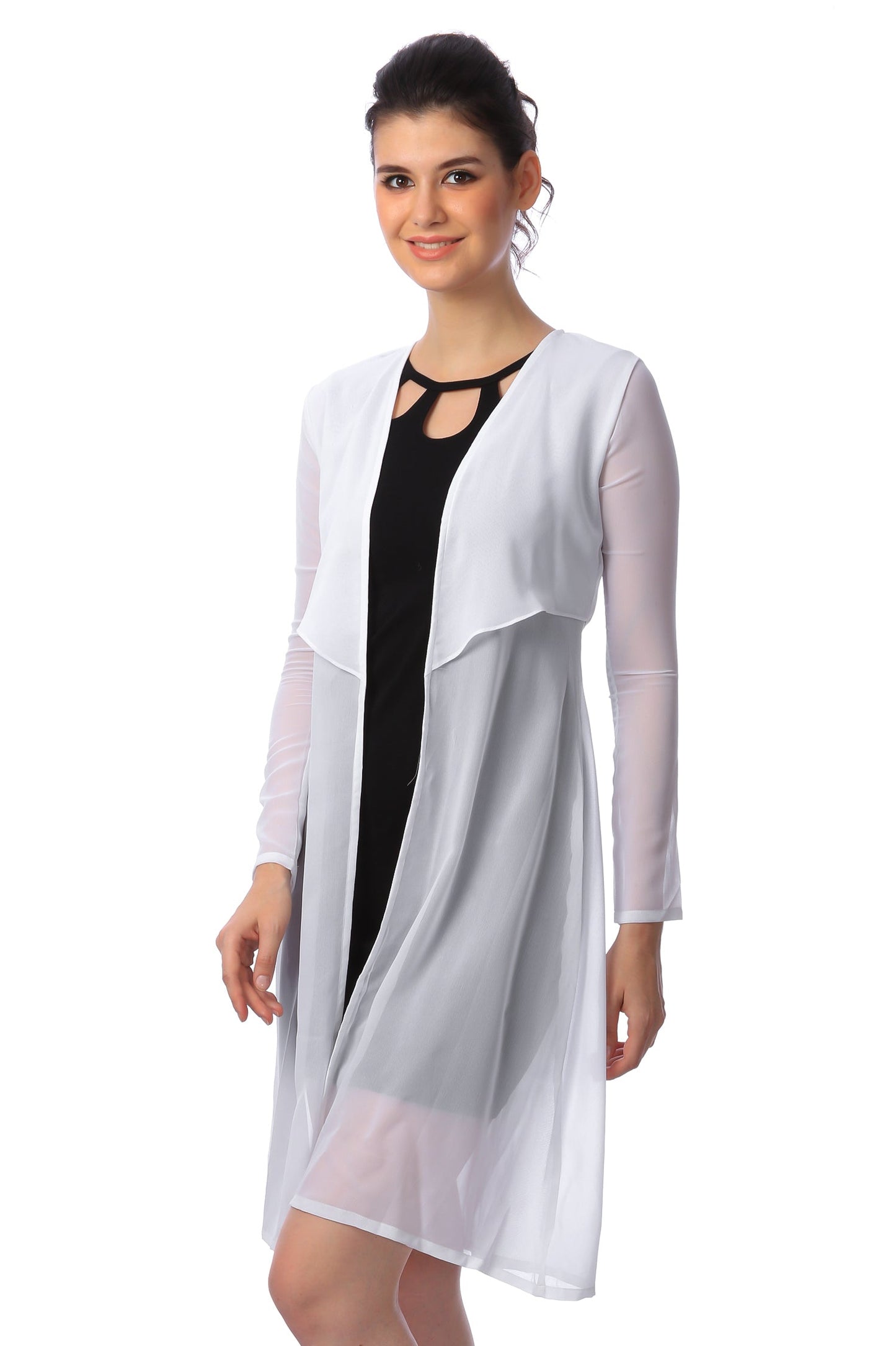 SCORPIUS White Solid Open Front Longline Shrug