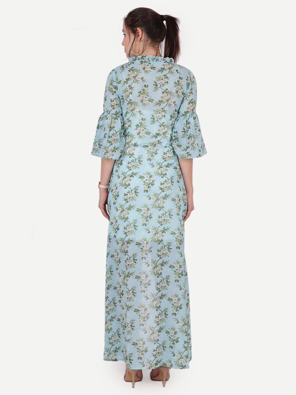 Scorpius Women Blue & Green Printed Longline Open Front Shrug