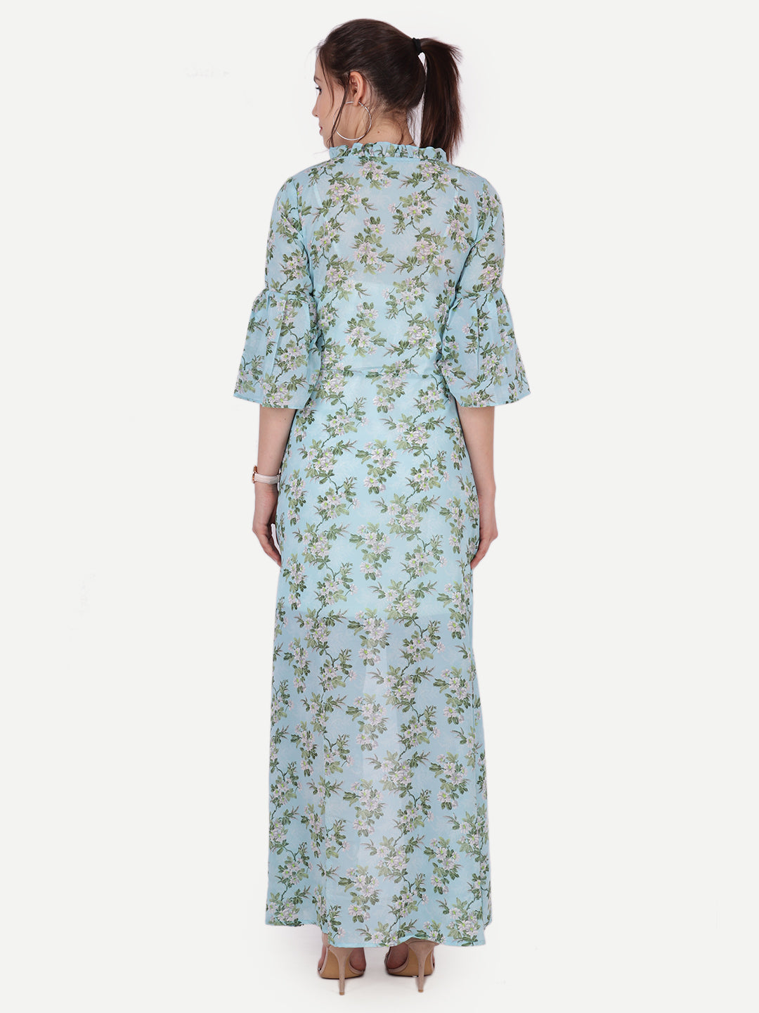 Scorpius Women Blue & Green Printed Longline Open Front Shrug