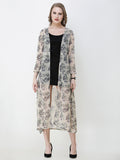 SCORPIUS Women Grey  Off-White Printed Open Front Shrug
