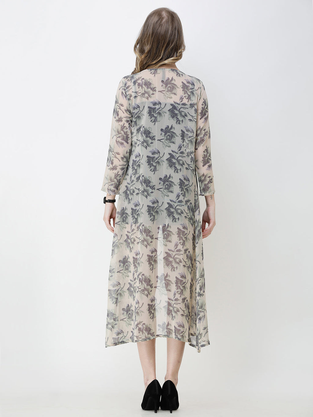 SCORPIUS Women Grey  Off-White Printed Open Front Shrug