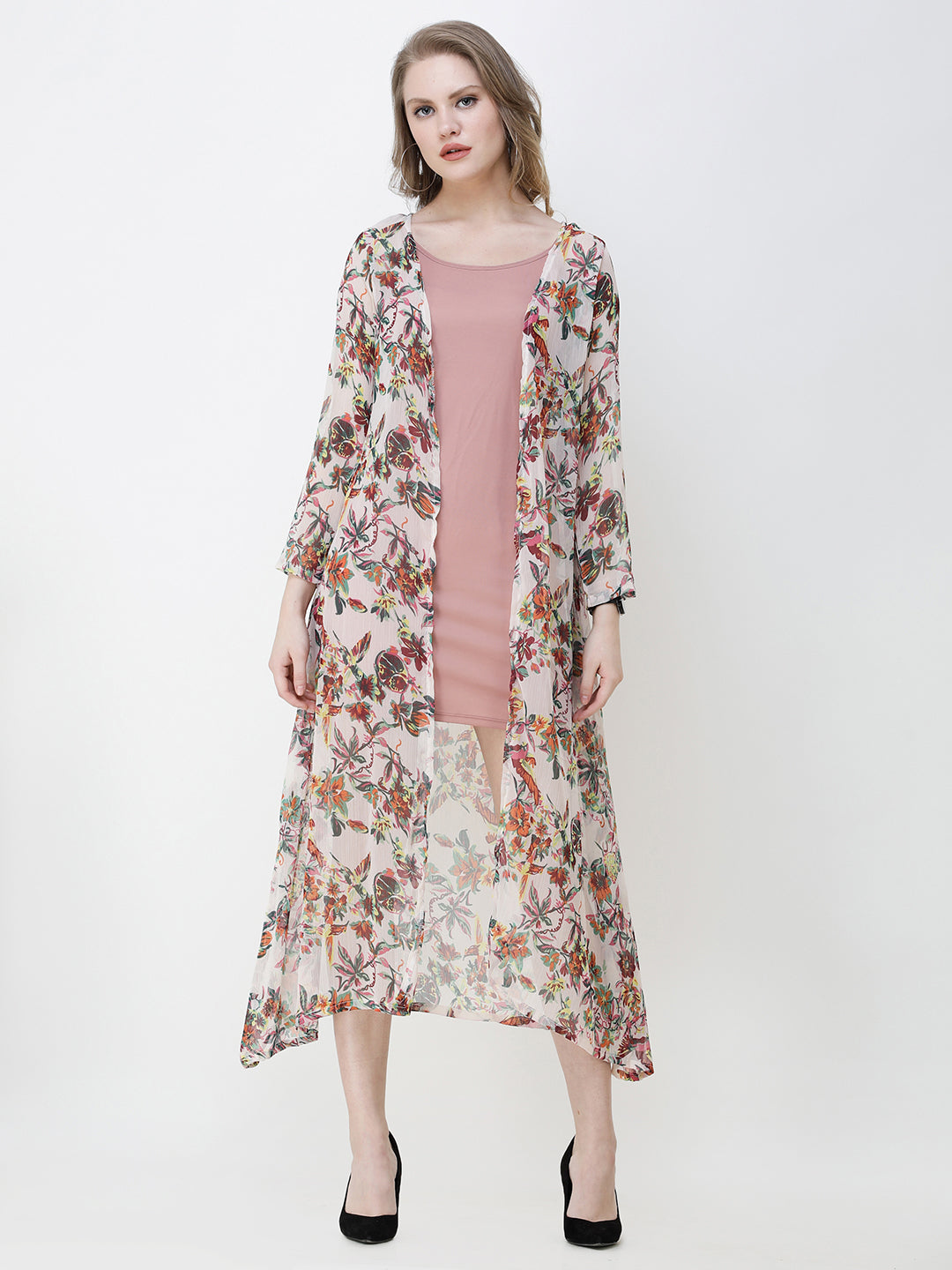Cation Printed chiffon shrug