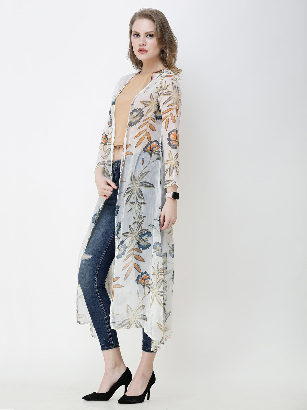 Cation Printed chiffon shrug