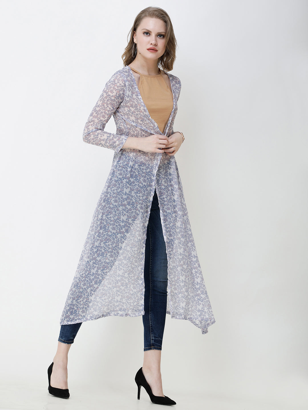 Cation Printed chiffon shrug