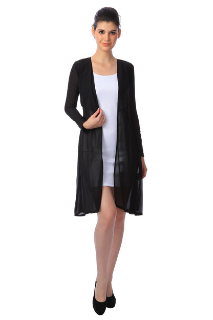 SCORPIUS Black Solid Open Front Longline Shrug