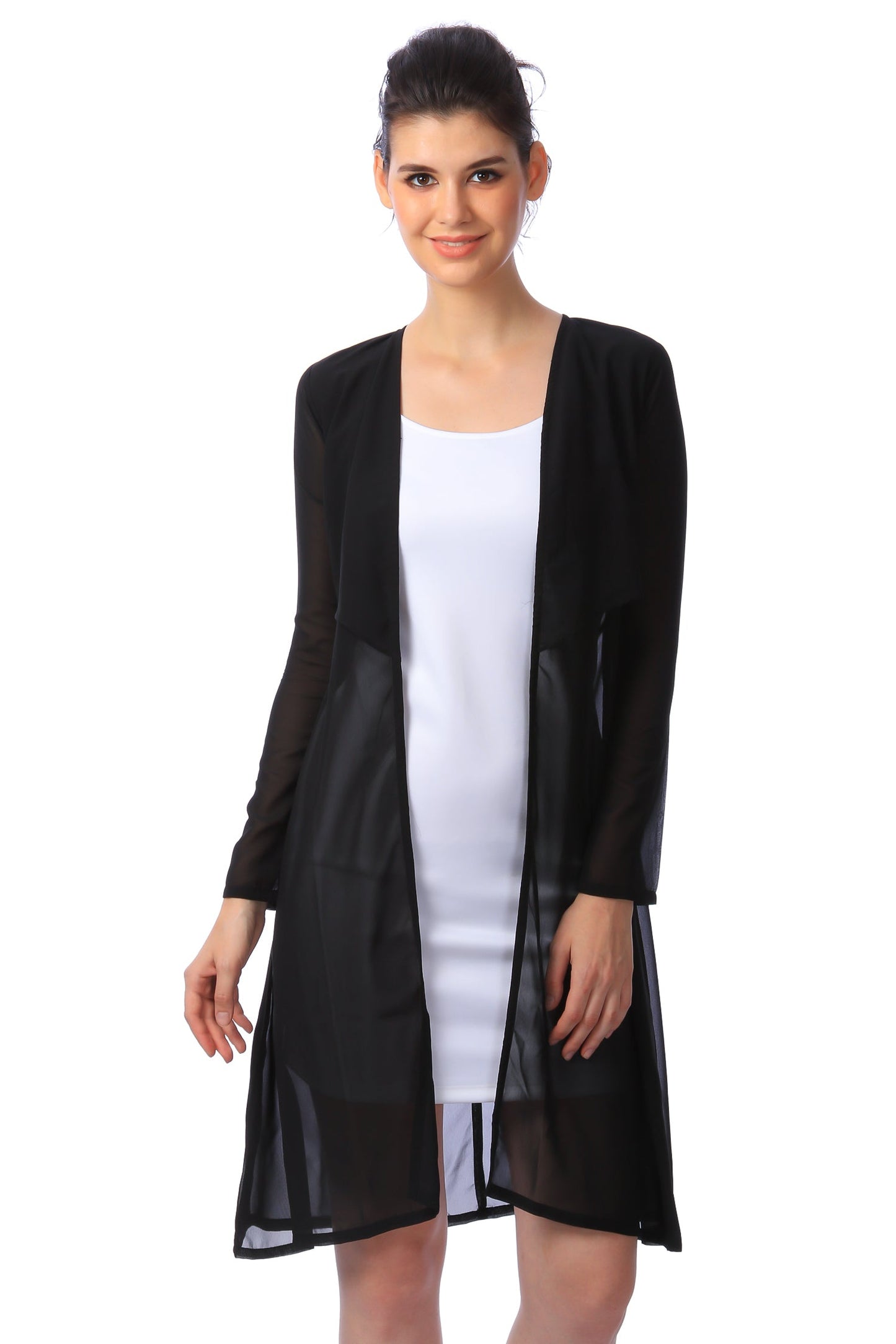 SCORPIUS Black Solid Open Front Longline Shrug