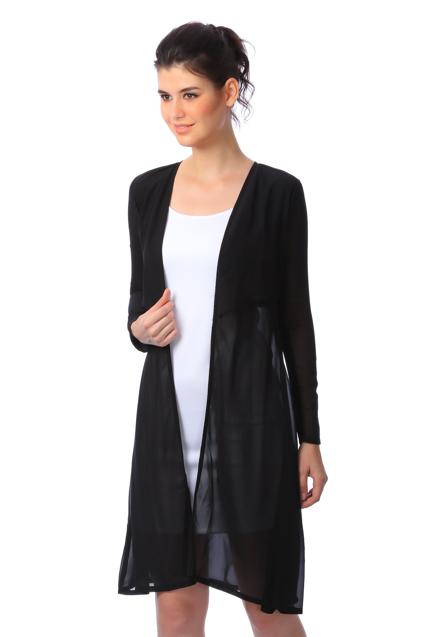 SCORPIUS Black Solid Open Front Longline Shrug