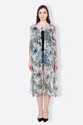 SCORPIUS Women Off-White & Blue Semi-Sheer Longline Shrug