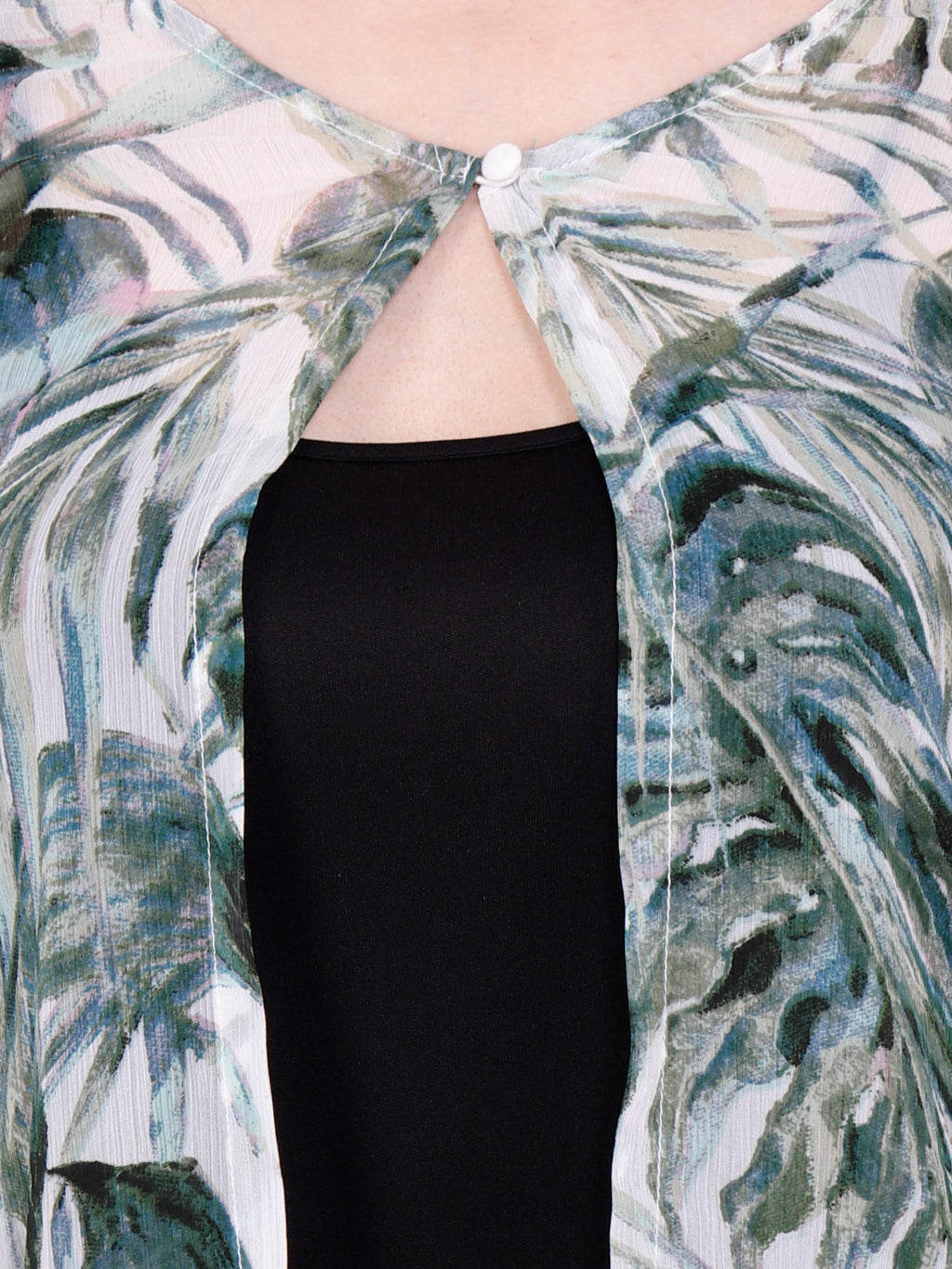 SCORPIUS Women Off-White & Blue Semi-Sheer Longline Shrug