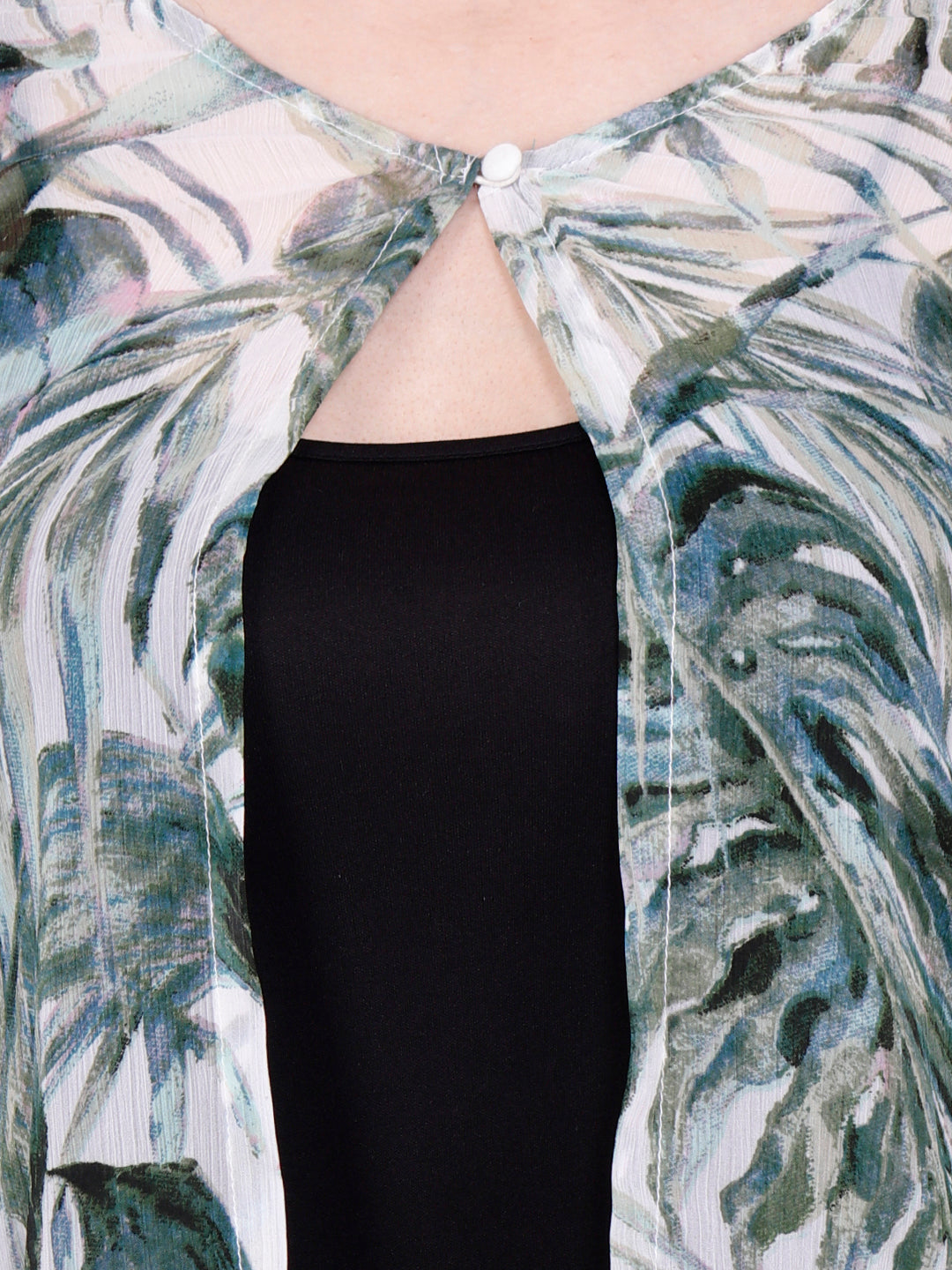 SCORPIUS Women Off-White & Blue Semi-Sheer Longline Shrug