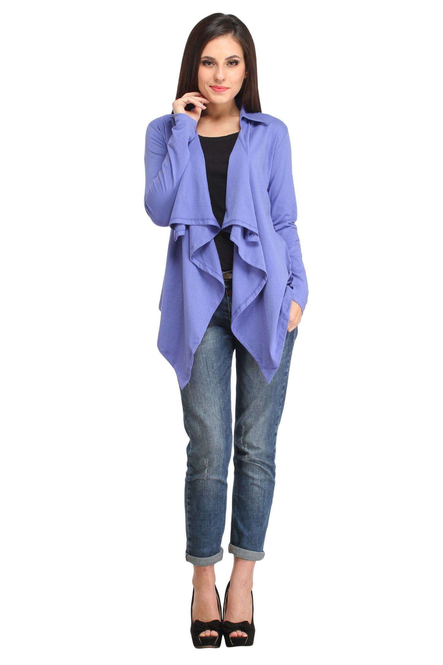 Blue Solid Shrug