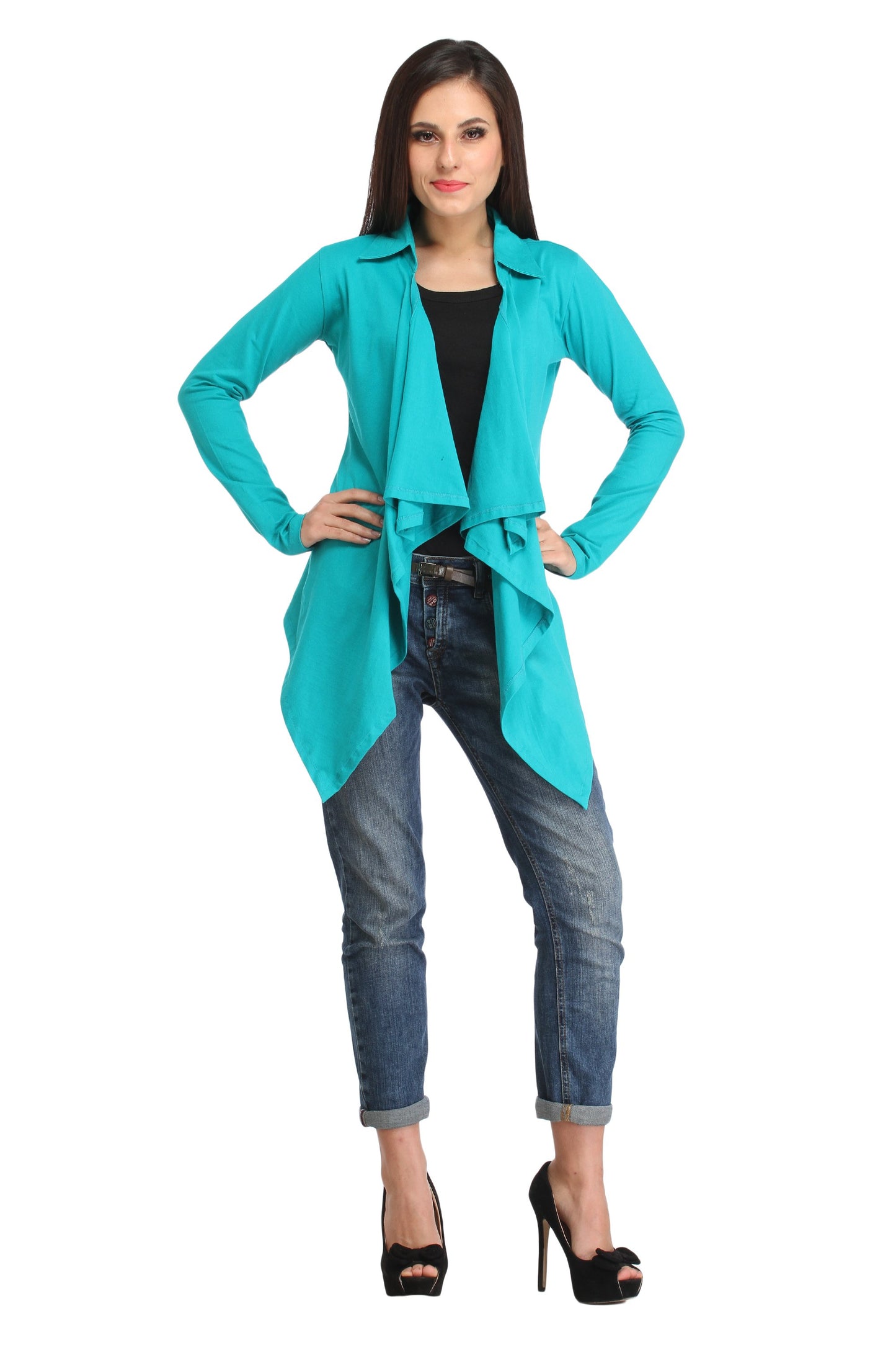 Blue Solid Shrug
