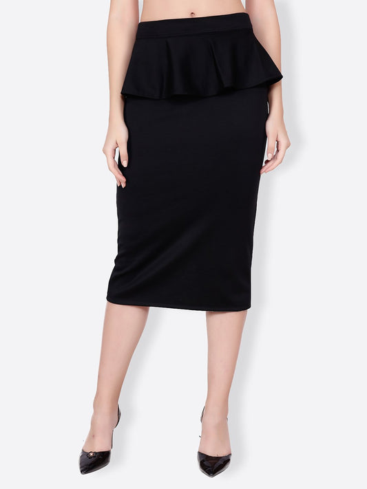 SCORPIUS SOLID BLACK PEPLUM SKIRT