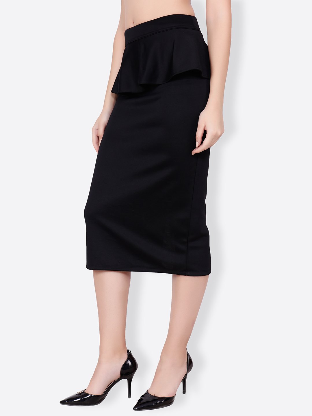 SCORPIUS SOLID BLACK PEPLUM SKIRT