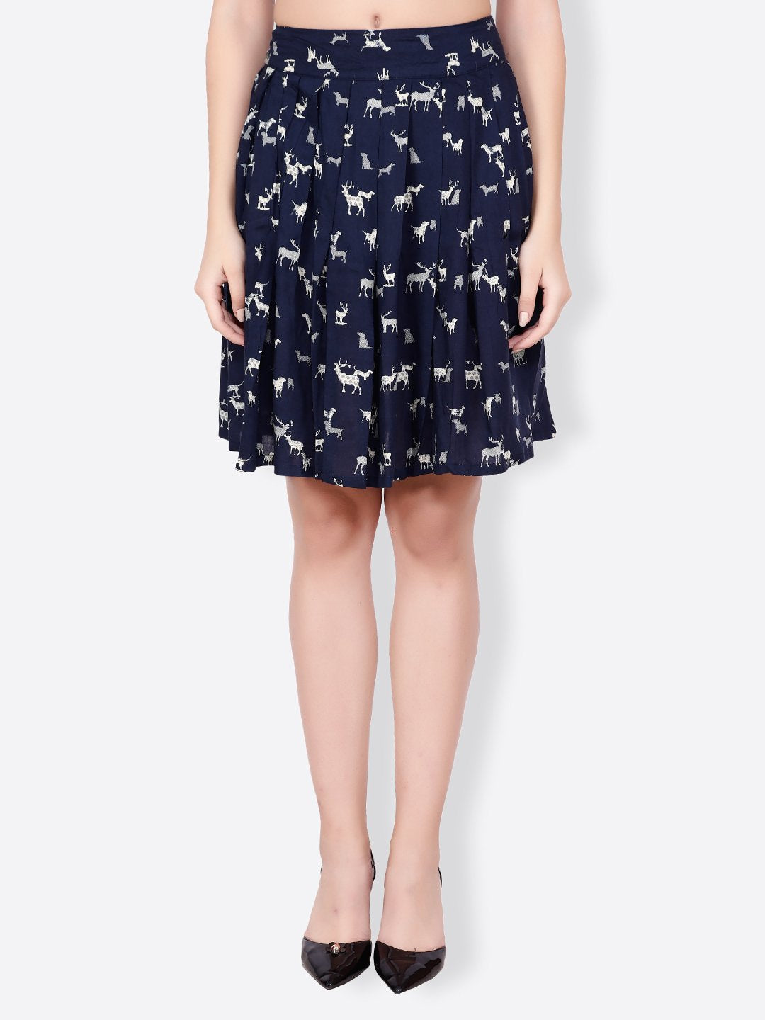 SCORPIUS NAVY BLUE PRINTED PLEATED SKIRT