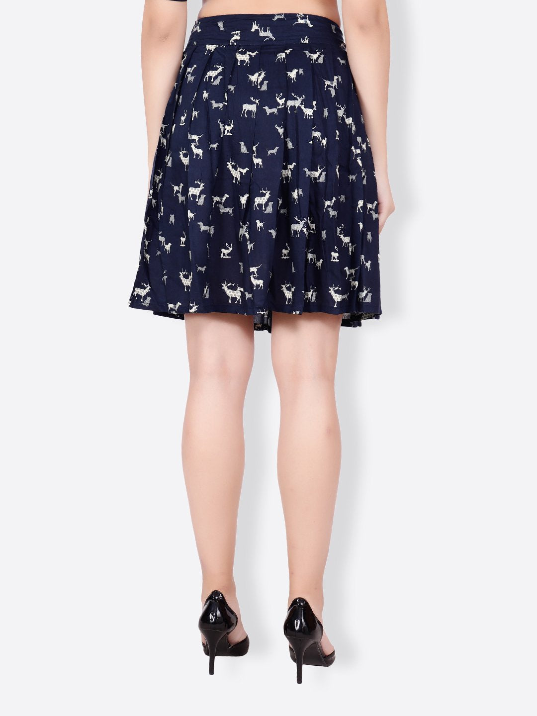 SCORPIUS NAVY BLUE PRINTED PLEATED SKIRT