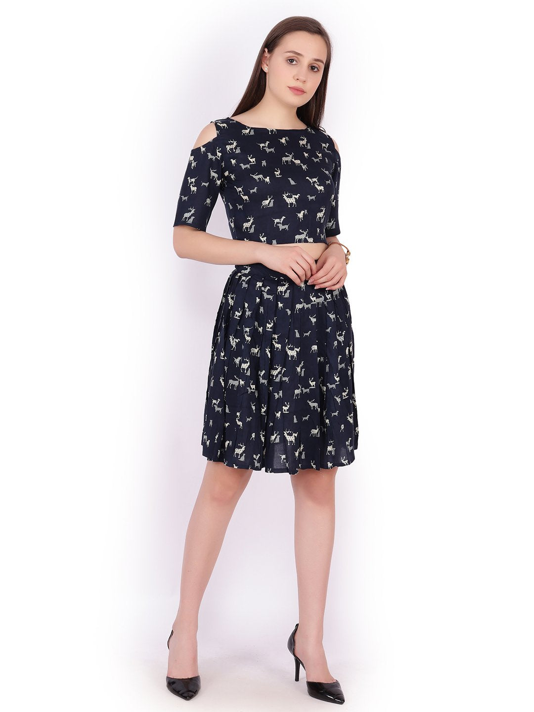 Navy Blue Printed Skirt