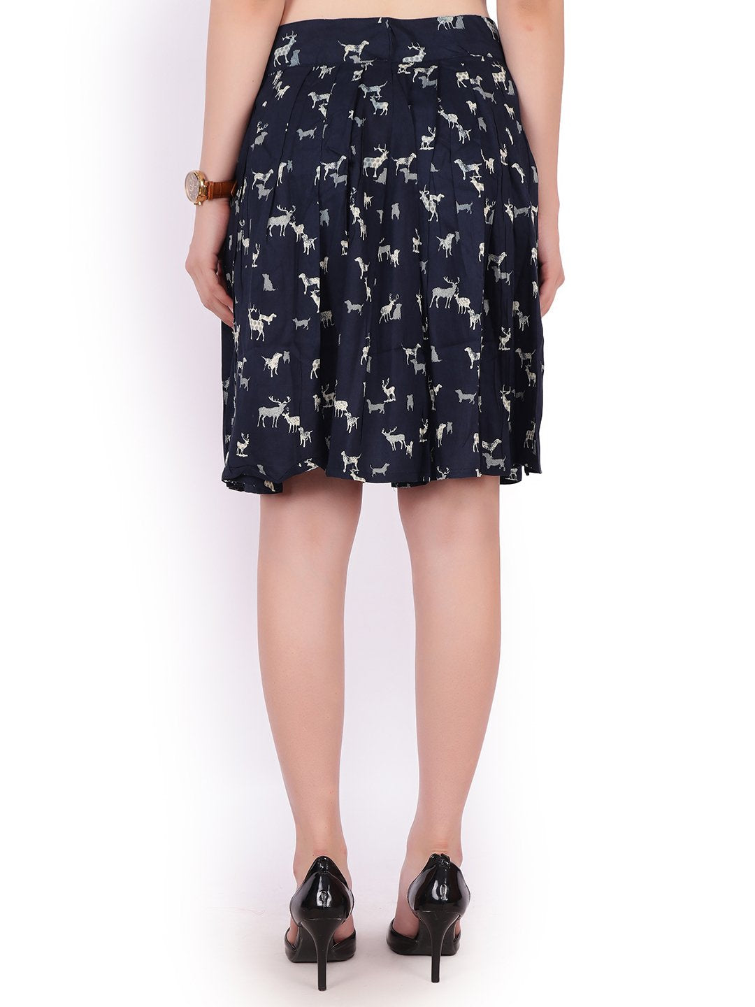 Navy Blue Printed Skirt
