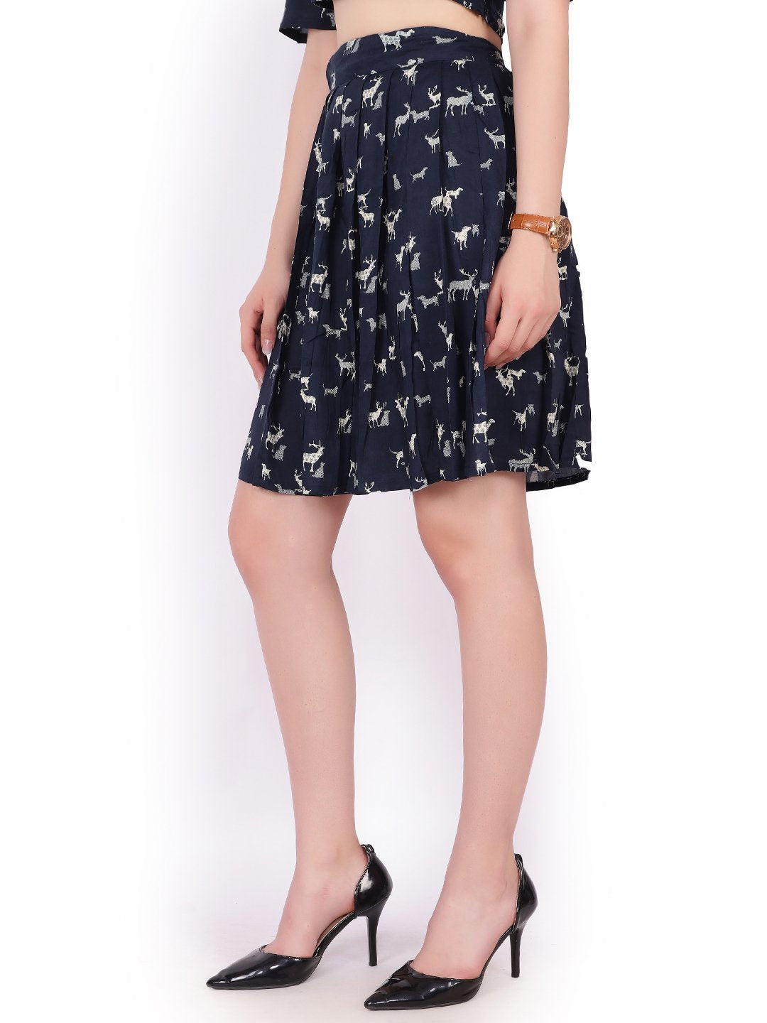 Navy Blue Printed Skirt