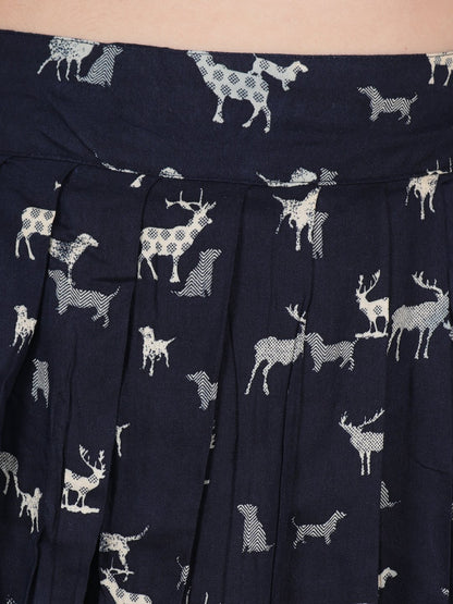 Navy Blue Printed Skirt