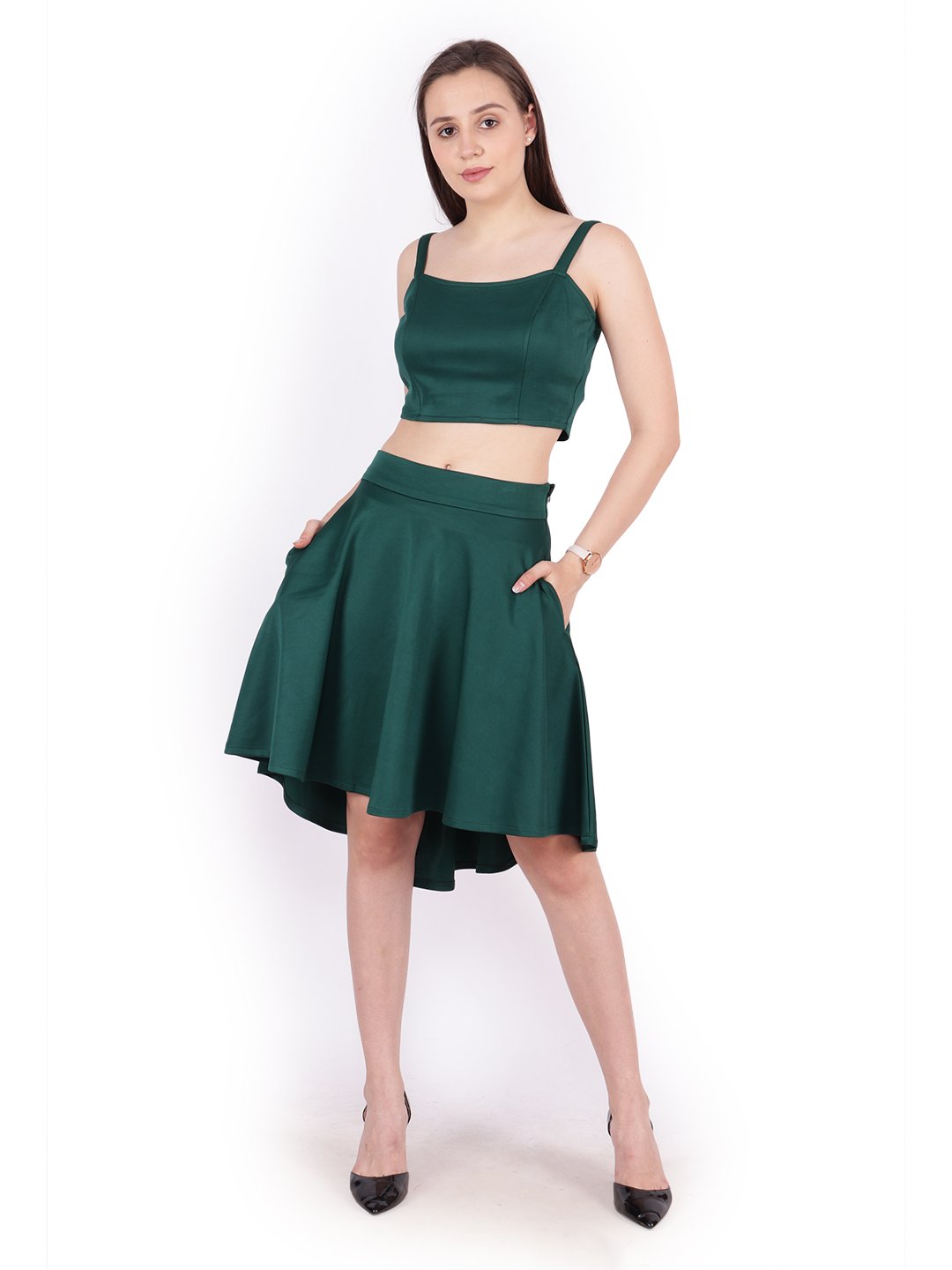 Green Solid Skirt