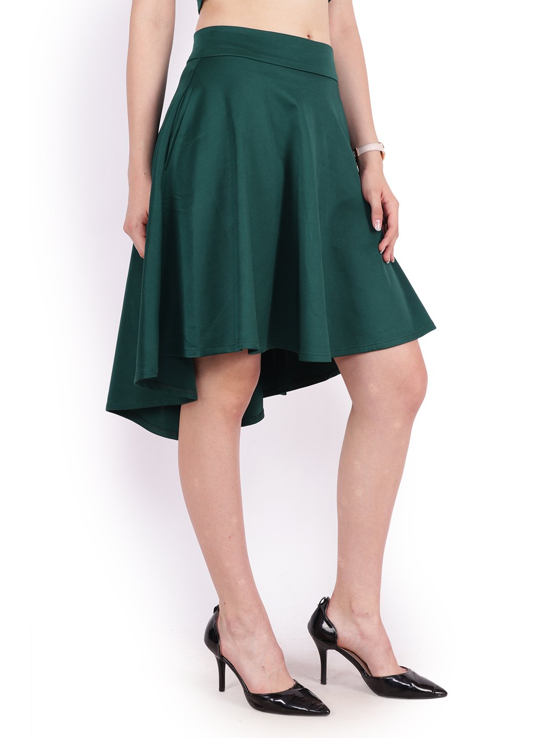 Green Solid Skirt