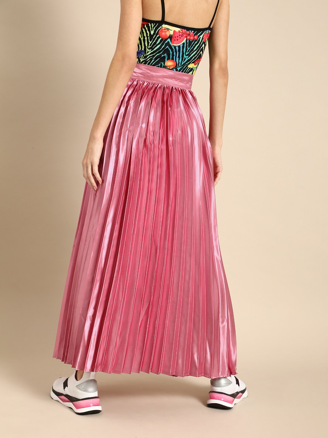 SCORPIUS Dark Pink Pleated satin Skirt