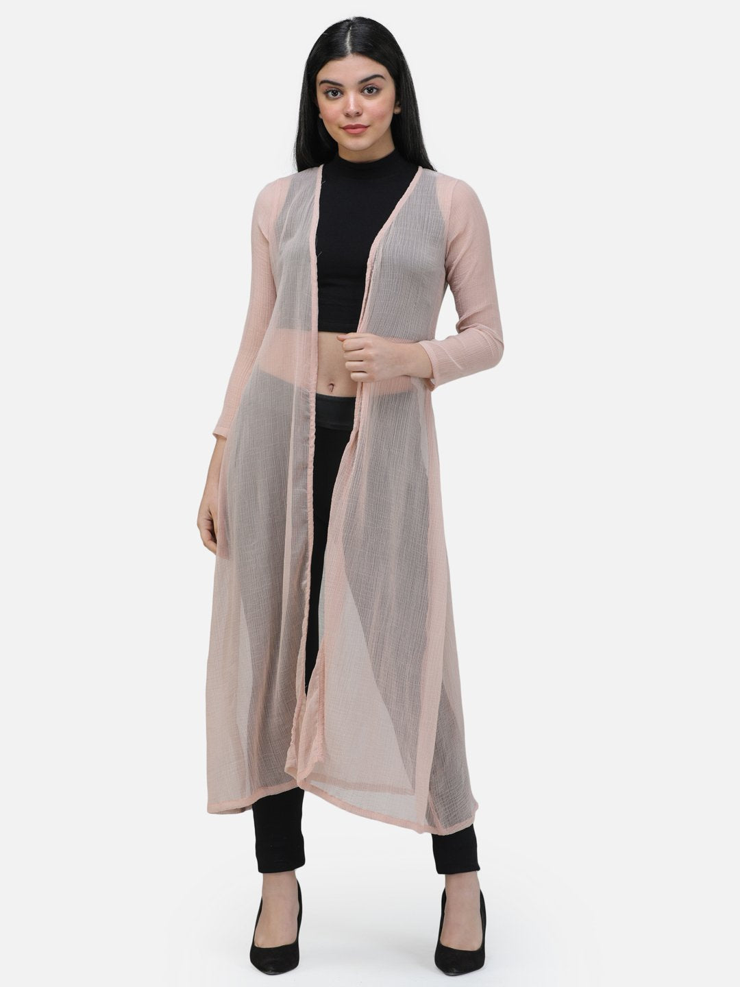 SCORPIUS CHIFFON  BEIGE SOLID LONG SHRUG